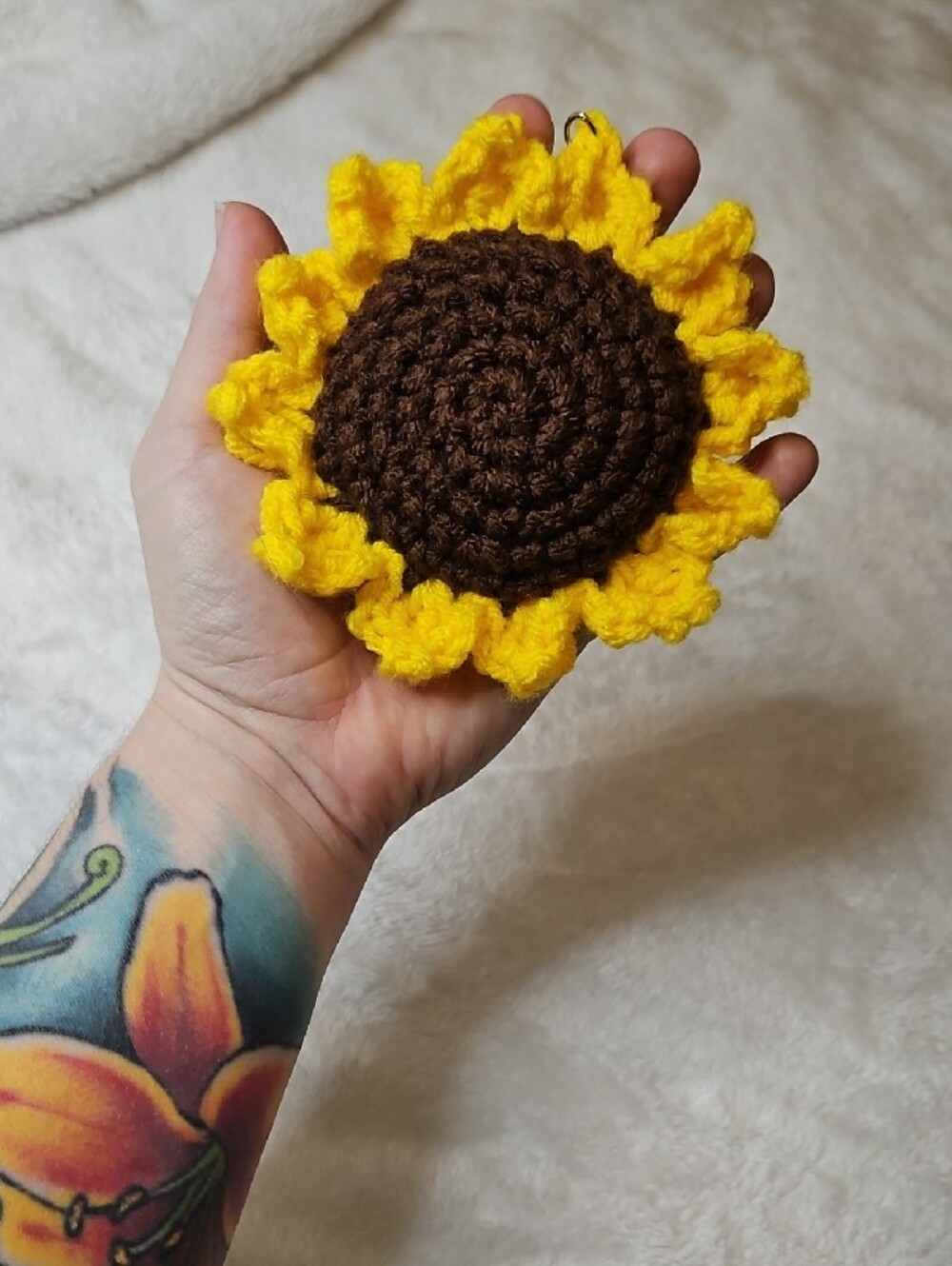Handmade Crochet Sunflower Keychain Bag Charm (New) - Picture 3 of 4